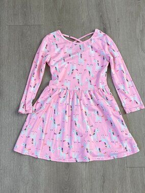 FreeStyle Revolution Girls Pink Unicorn Llama Print Dress Size 6